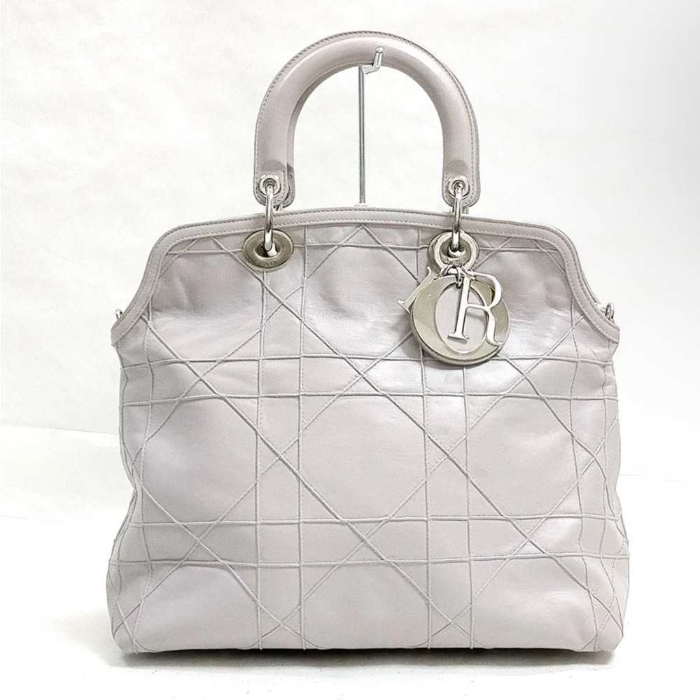 Dior Gray Lambskin Granville  Satchel with Sturdy Handles